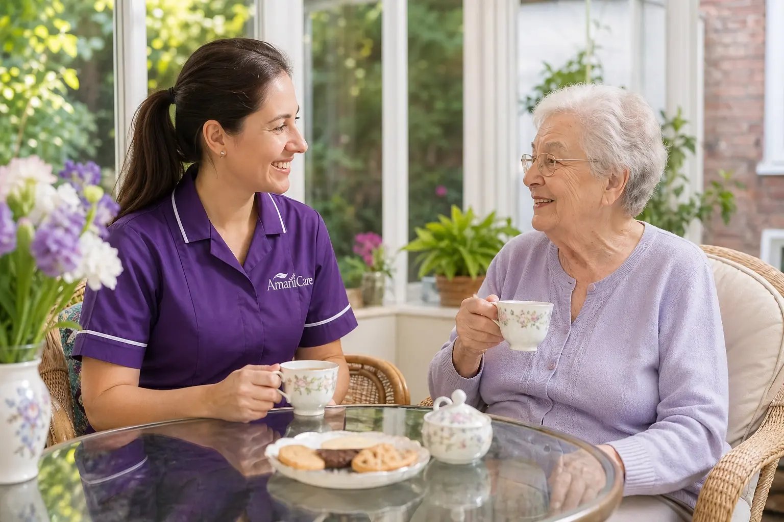 A carer and client making tea together